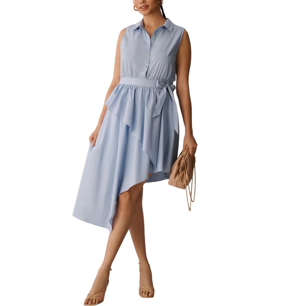 NWT Anthropologie Maeve Blue Asymmetrical Sleeveless Shirt Dress 20W Plus Pastel